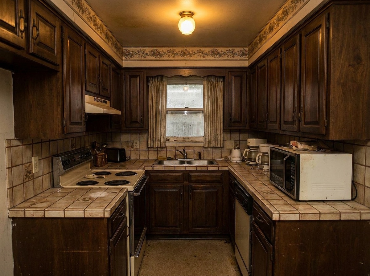 Dark 1980s kitchen before remodel